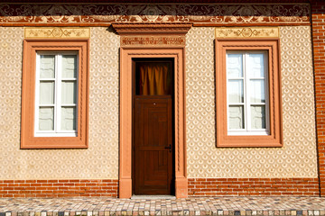brown door  europe    in  the milano   brick terrace
