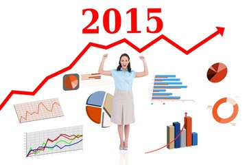 Composite image of victorious stylish businesswoman posing