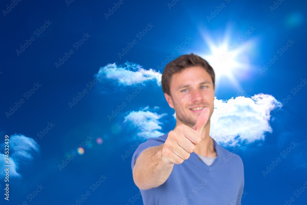 Poster composite image of smiling man giving thumbs up