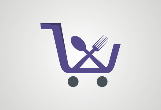 Cart shopping foods logo vector