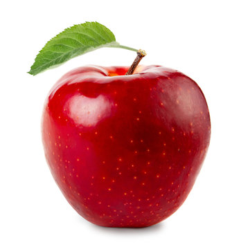 Red Apple With Leaf