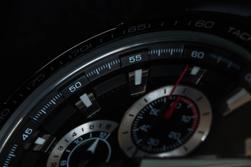 luxury man watch detail, chronograph close up