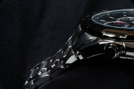 luxury man watch detail, chronograph close up