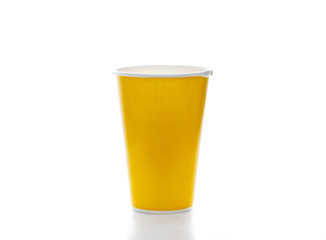 yellow paper coffee cup on white background