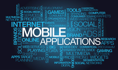 Mobile applications apps word text tag cloud illustration