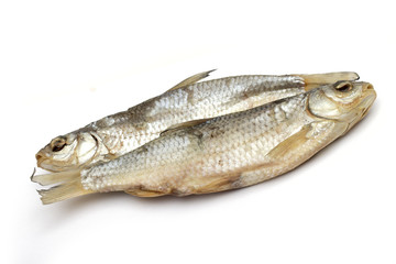 dried fish on the white background