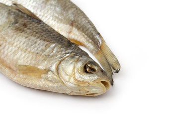 dried fish on the white background