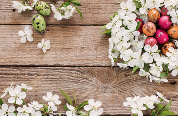 Fototapeta na wymiar Easter egg nest from white flowers