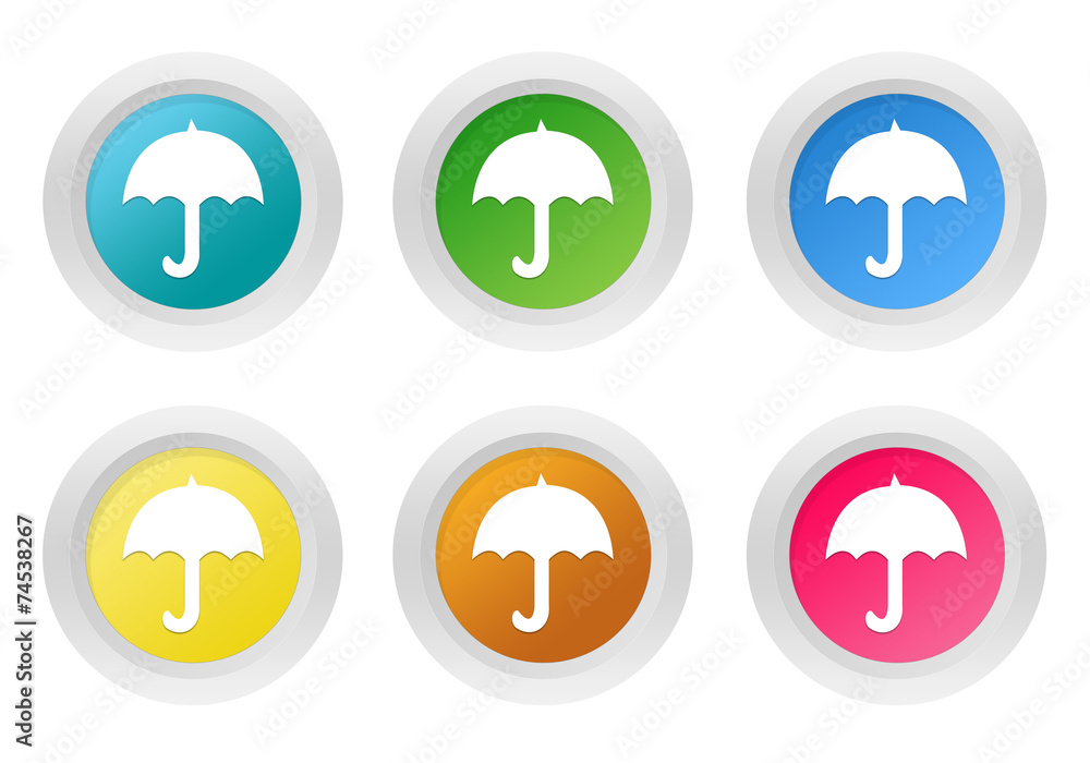 Poster set of rounded colorful buttons with umbrella symbol