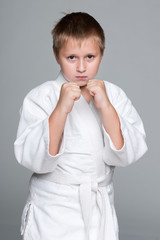 Serious boy in kimono