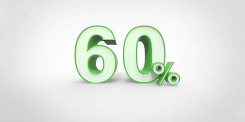 3D rendering of a white and green 60 percent letters