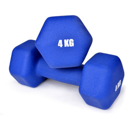 Blue fitness dumbbells isolated on white background