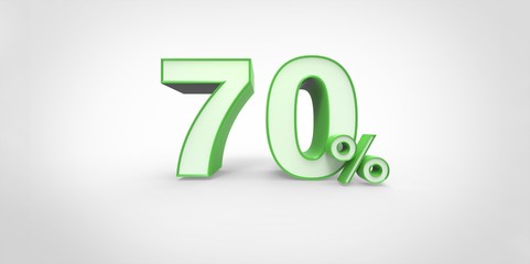 3D rendering of a white and green 70 percent letters