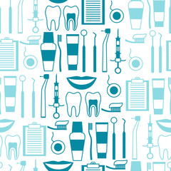 Medical seamless pattern with dental equipment icons.