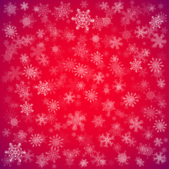 Red Christmas background with different snowflakes