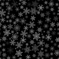 Black seamless Christmas pattern with different snowflakes
