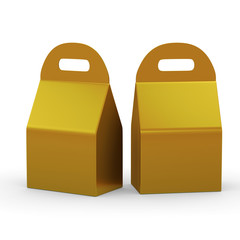 Gold flat bottom  box with handle, clipping path included