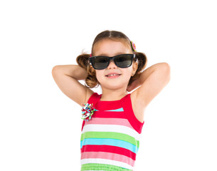 Kid holding sun glasses over white background