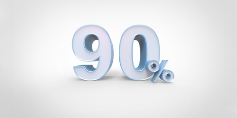 3D rendering of a white and baby blue 90 percent letters