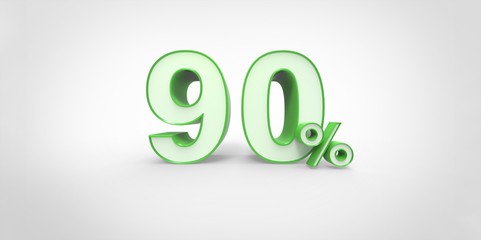 3D rendering of a white and green 90 percent letters