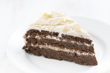 Fototapeta na wymiar piece of chocolate cake with cream