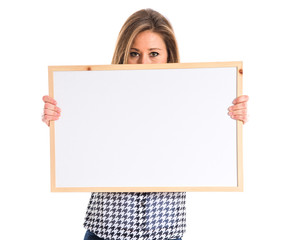 Woman holding empty placard