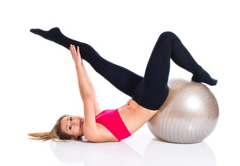 Woman doing sport with fitball