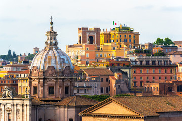 Beautiful view of Rome city, Italy. Old town skyline.