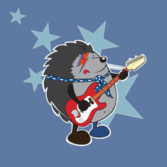 Sweet hedgehog plays electric guitar illustration