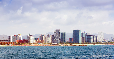 Obraz premium Barcelona from Mediterranean sea in summer