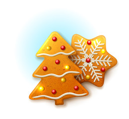 Christmas icons with gingerbread, decorated colored icing