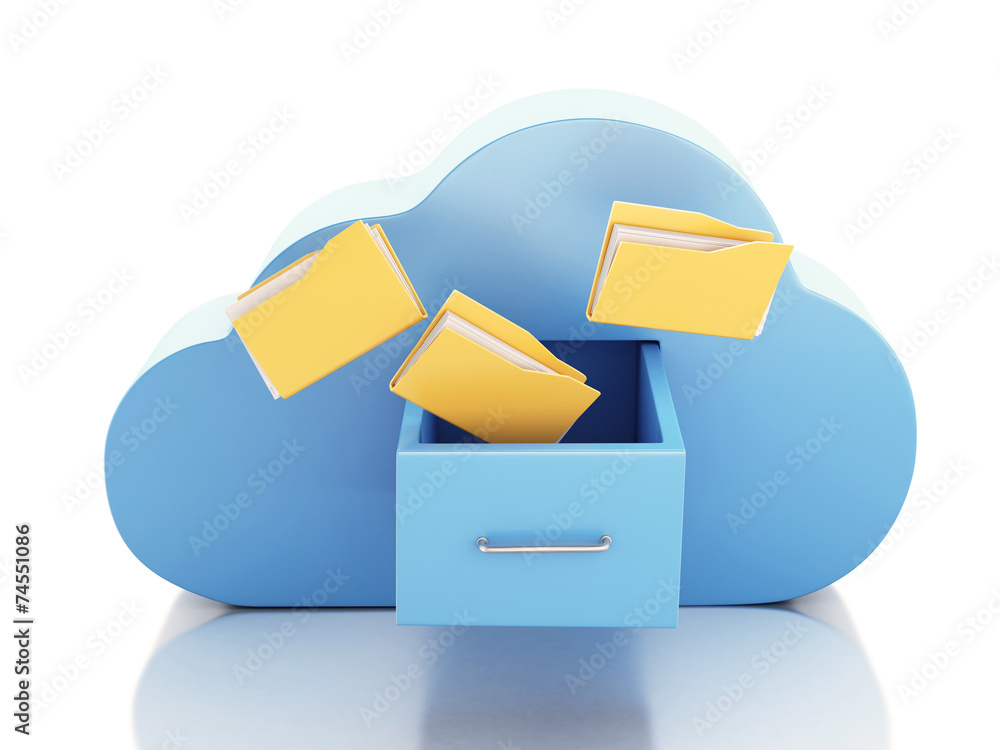 Poster 3d file storage in cloud. cloud computing concept.