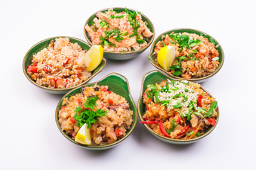 set of five different fried rice