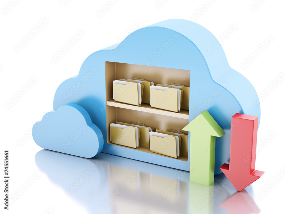 Poster storage in cloud. cloud computing concept.