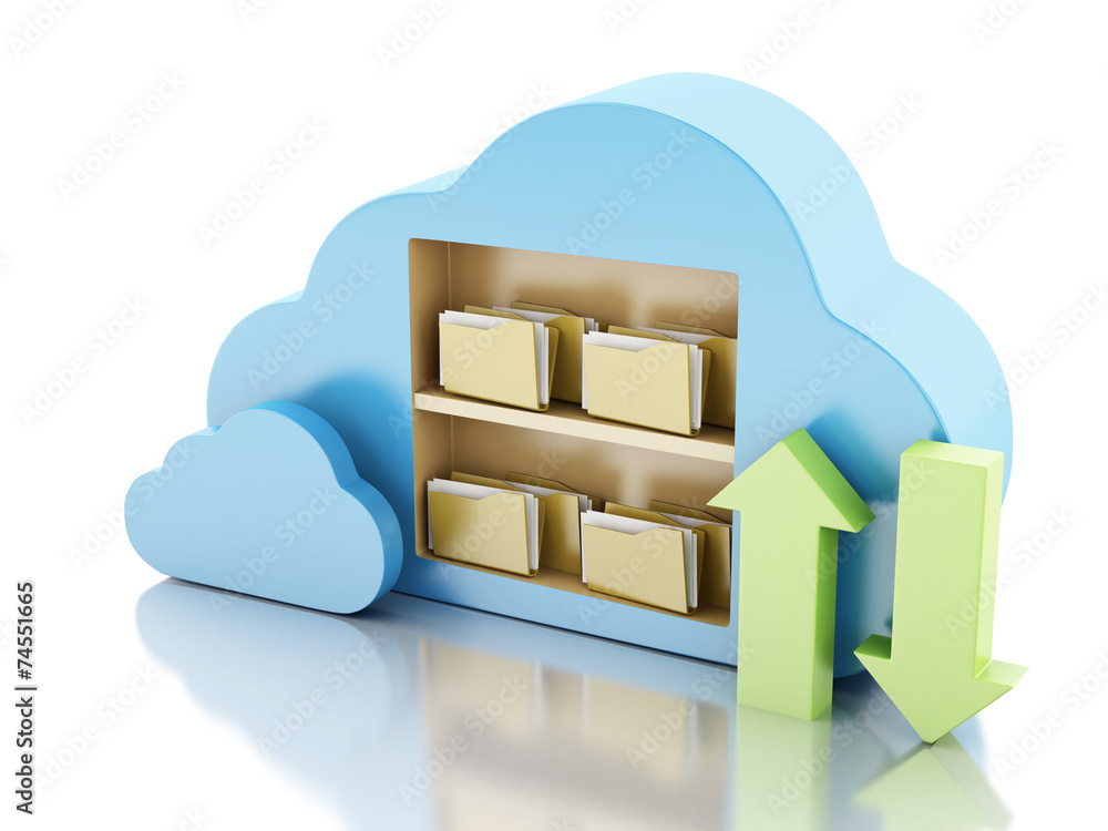 Poster storage in cloud. cloud computing concept.