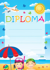 Diploma for children with kids, summertime