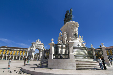 View of the famous Commerce Plaza located in Lisbon, Portugal.