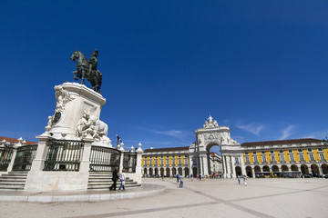View of the famous Commerce Plaza located in Lisbon, Portugal.