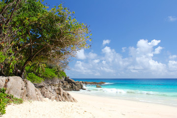 White beach by the sea on Seychelles