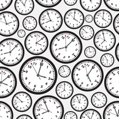time zones black and white clock seamless pattern eps10