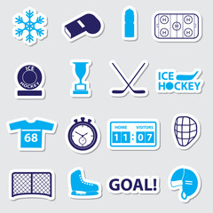 ice hockey sport blue stickers set eps10