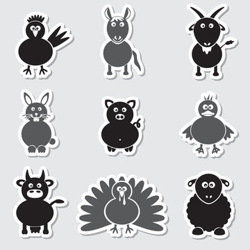 farm animals simple stickers set eps10