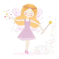 Cute fairy girl with stars vector