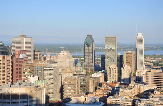 Montreal city skyline in financial district, Montreal, Quebec