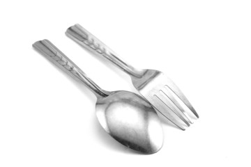 ork and spoon on white background