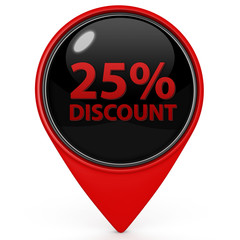 Discount 25 pointer icon on white background
