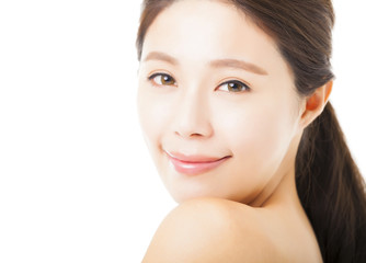 Obraz premium closeup beautiful young woman face isolated on white