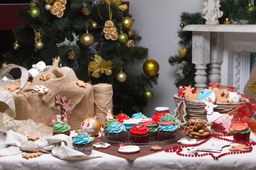 Christmas various gingerbread cookies, cakes, cupcakes.