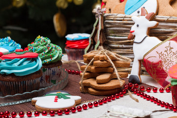 Christmas various gingerbread cookies, cakes, cupcakes.