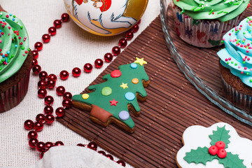 Christmas various gingerbread cookies, cakes, cupcakes.